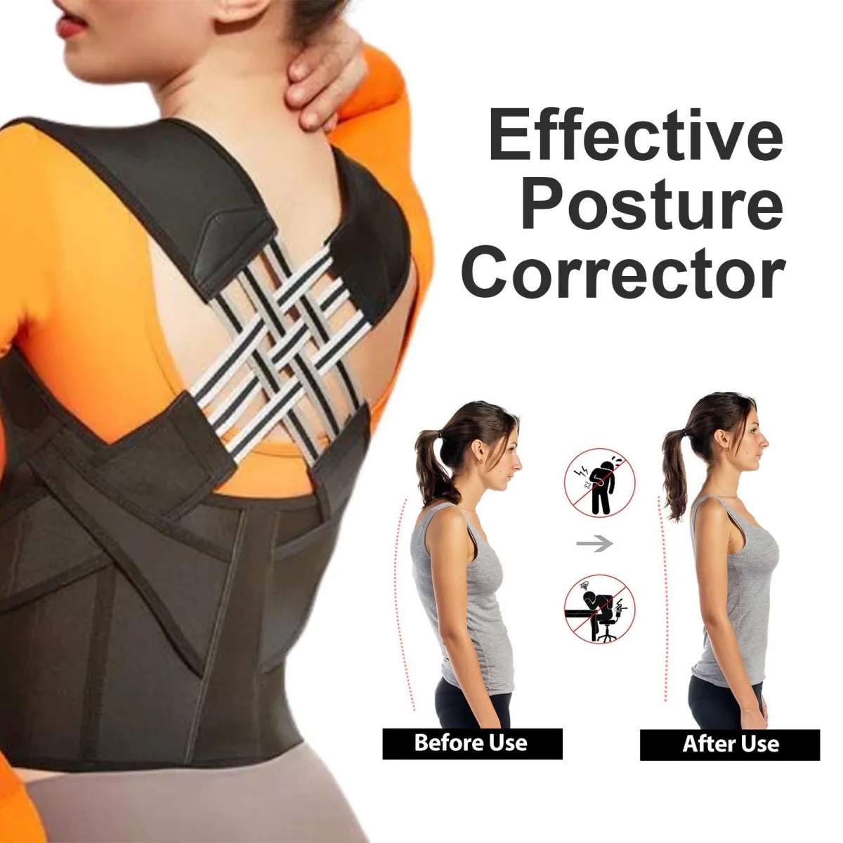Before and after comparison showing posture correction with TrueLine Pro